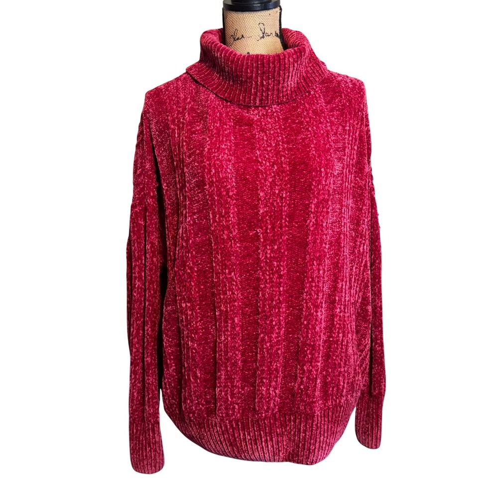 Zenana Outfitters Womens Winter Cozy Fuzzy Knit Turtleneck Sweater Pink Small